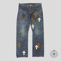 Chrome Hearts Fleur Knee Cross Patch Jeans