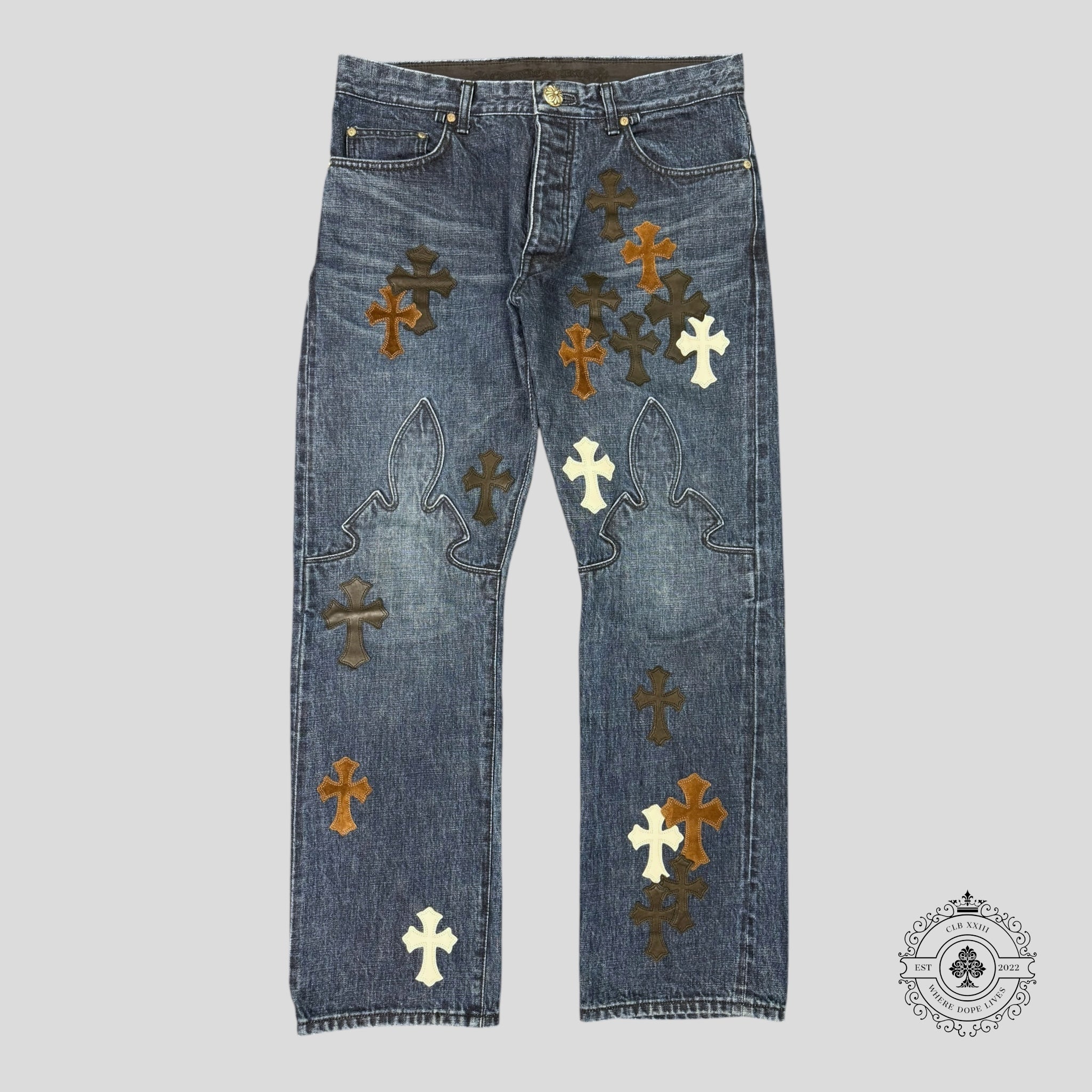 Chrome Hearts Fleur Knee Cross Patch Jeans