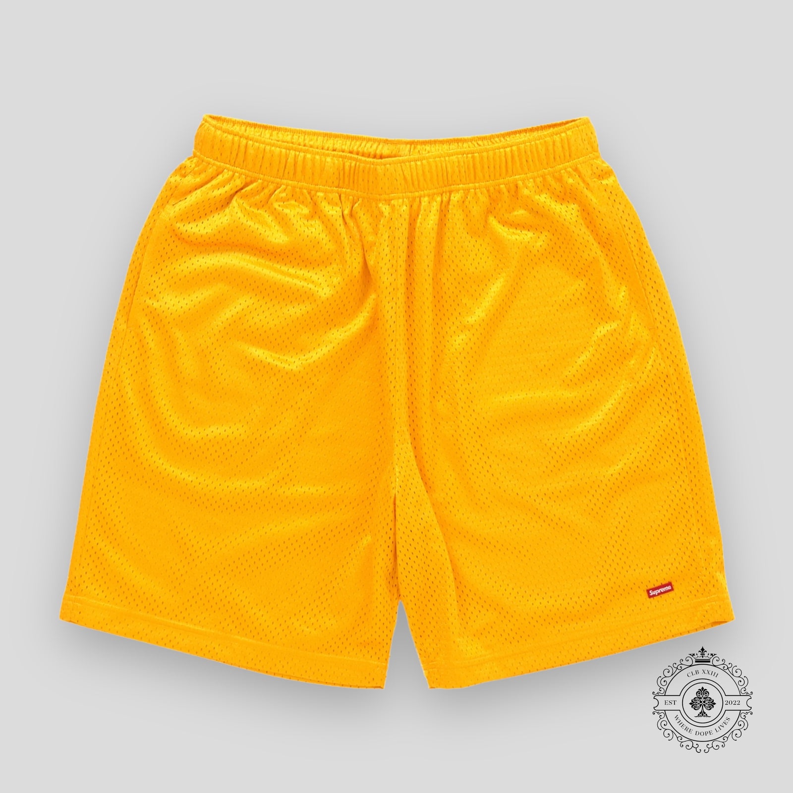Supreme Small Box Logo Baggy Mesh Shorts in Gold