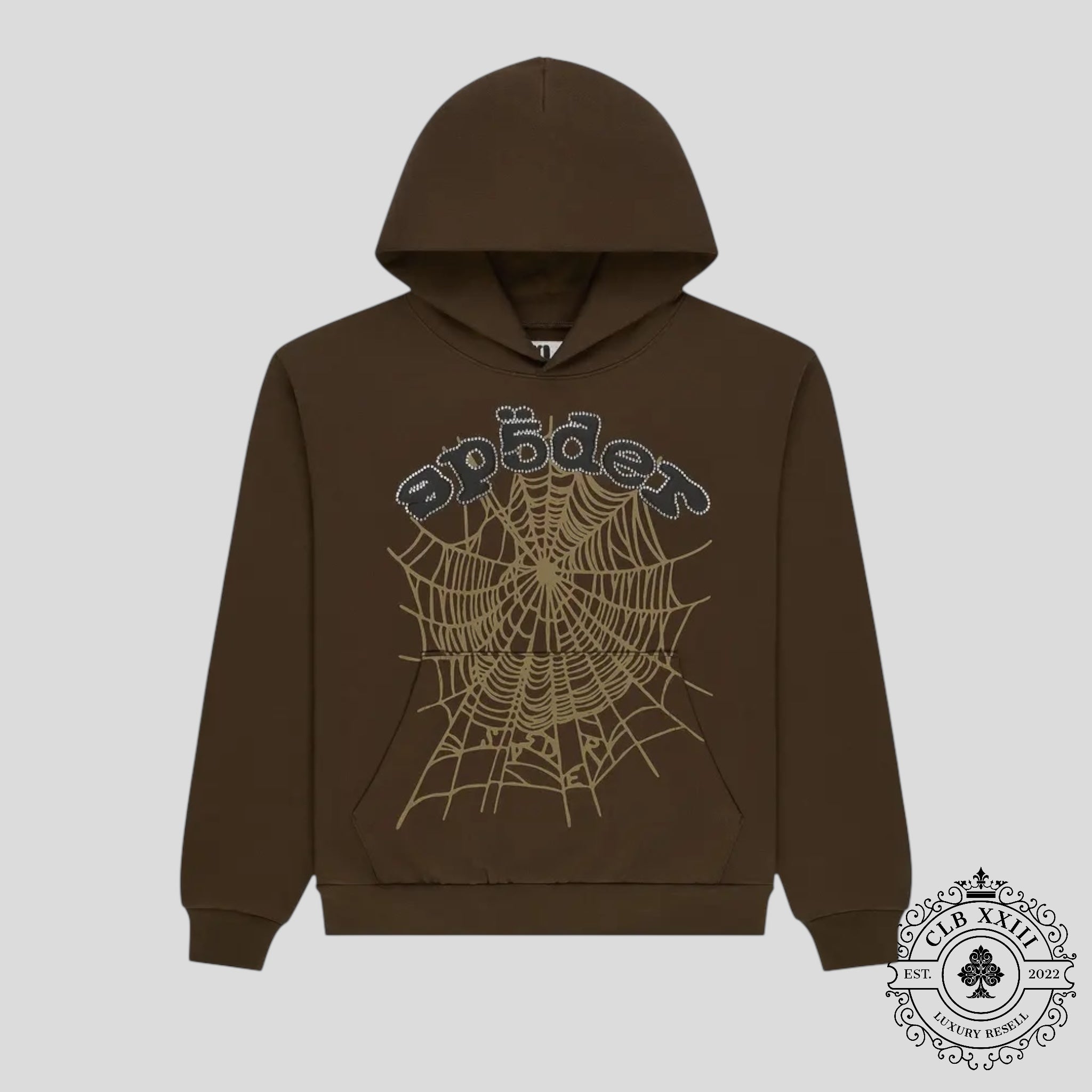 Sp5der OG Rhinestone Web Hoodie in Brown