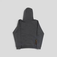 Back view of a grey Louis Vuitton Double Face Travel Jersey Hoodie from CLB XXIII, featuring a small branded patch.