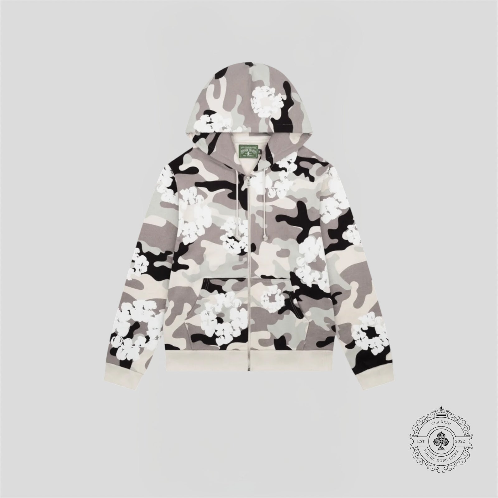 Denim Tears Camo Wreath Zip Up Hoodie in Snow Camo