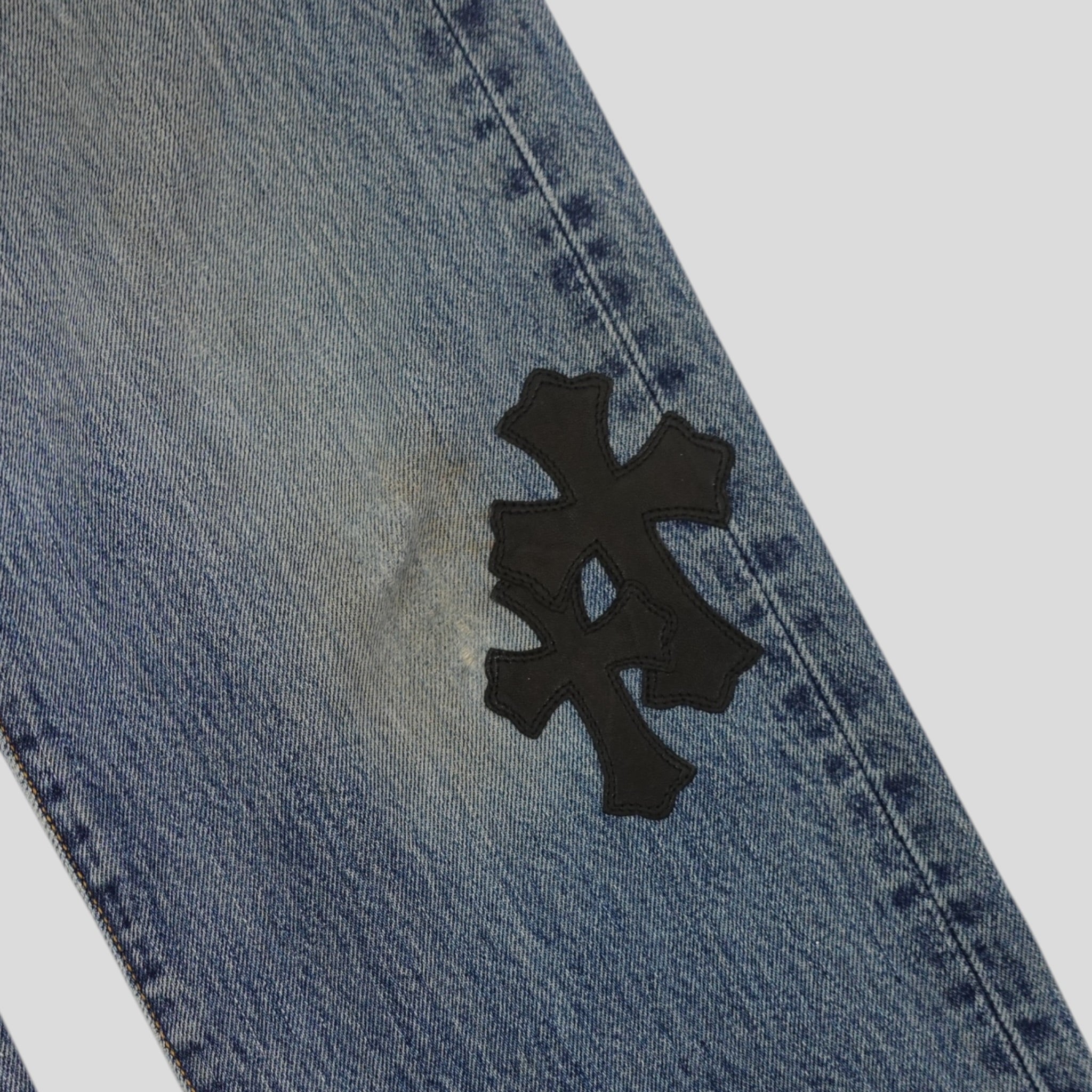 Chrome Hearts Leather Cross Patch Jeans