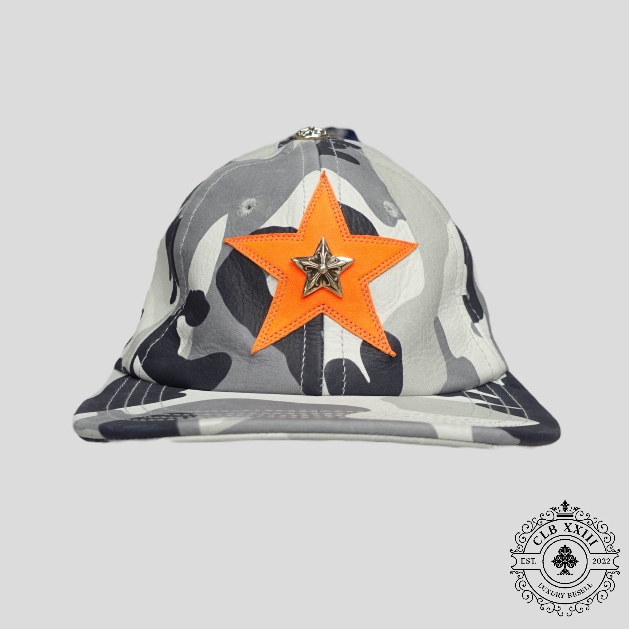 Chrome Hearts Leather Star Patch 6 Panel Hat in Winter Camo
