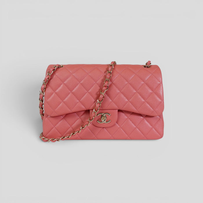 Chanel Caviar Leather Jumbo Quilted Flap Bag in Pink
