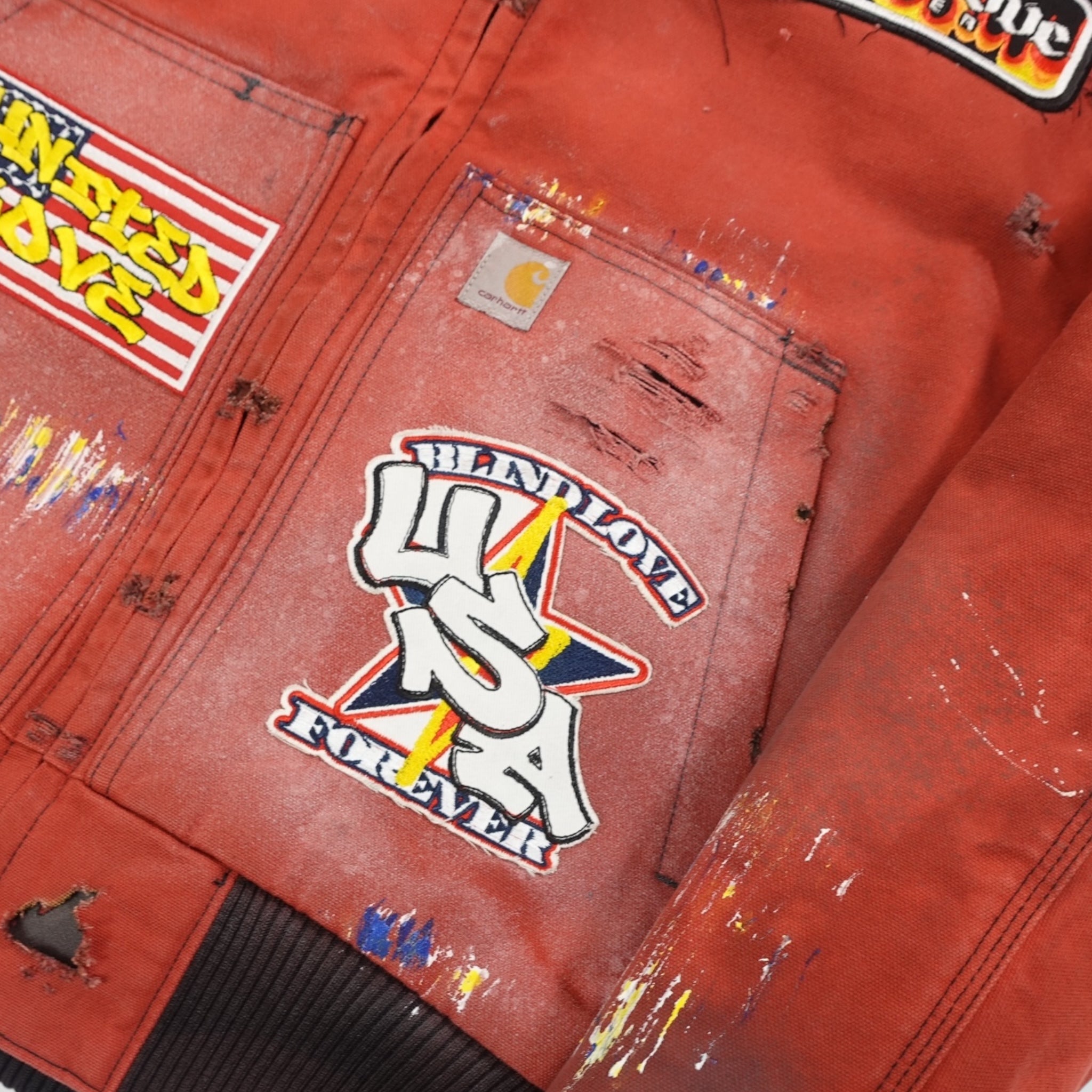 Blind Love Patchwork Carhartt Work Jacket in Red