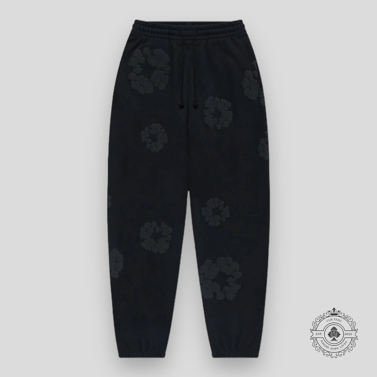 Denim Tears the Cotton Wreath Sweatpants in Black Monochrome