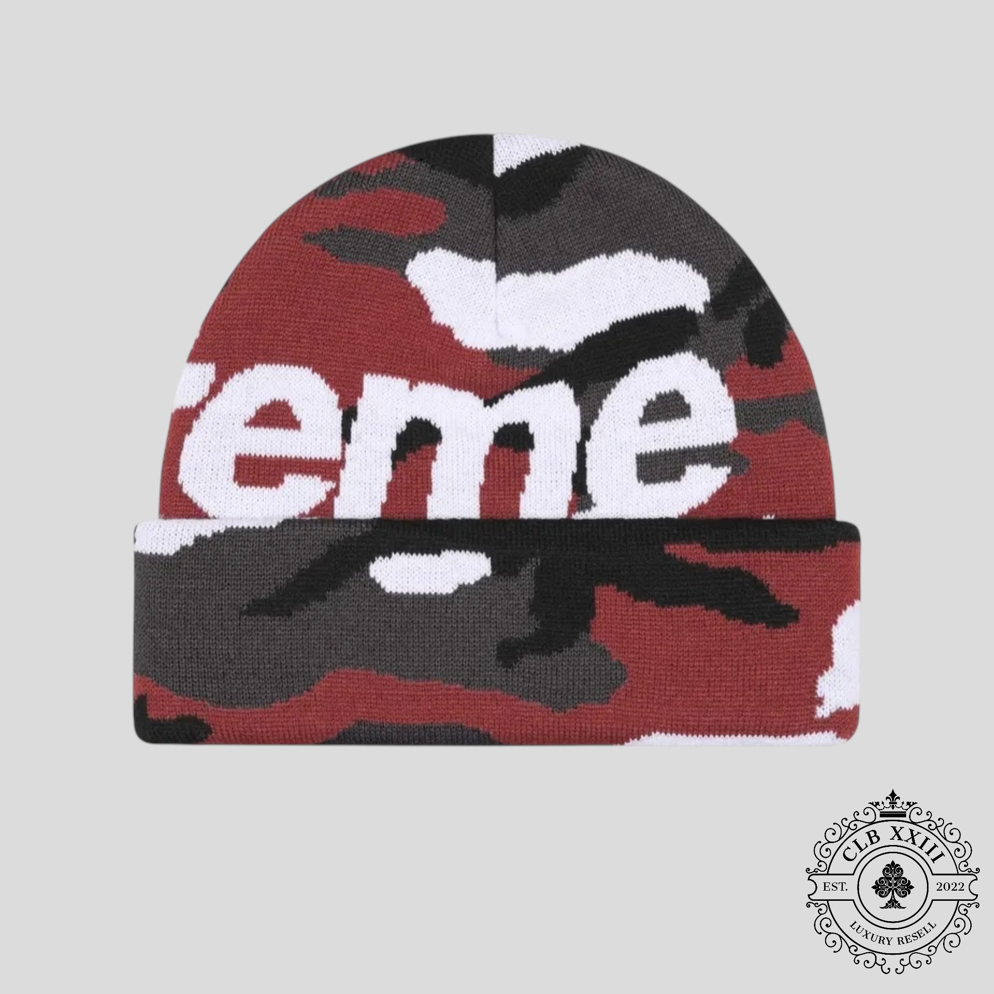 Supreme Camo Big Logo Beanie Red Camo