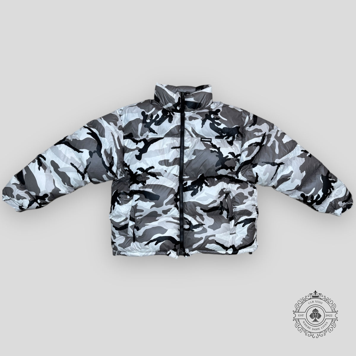 Vetements Logo Camo Puffer Jacket