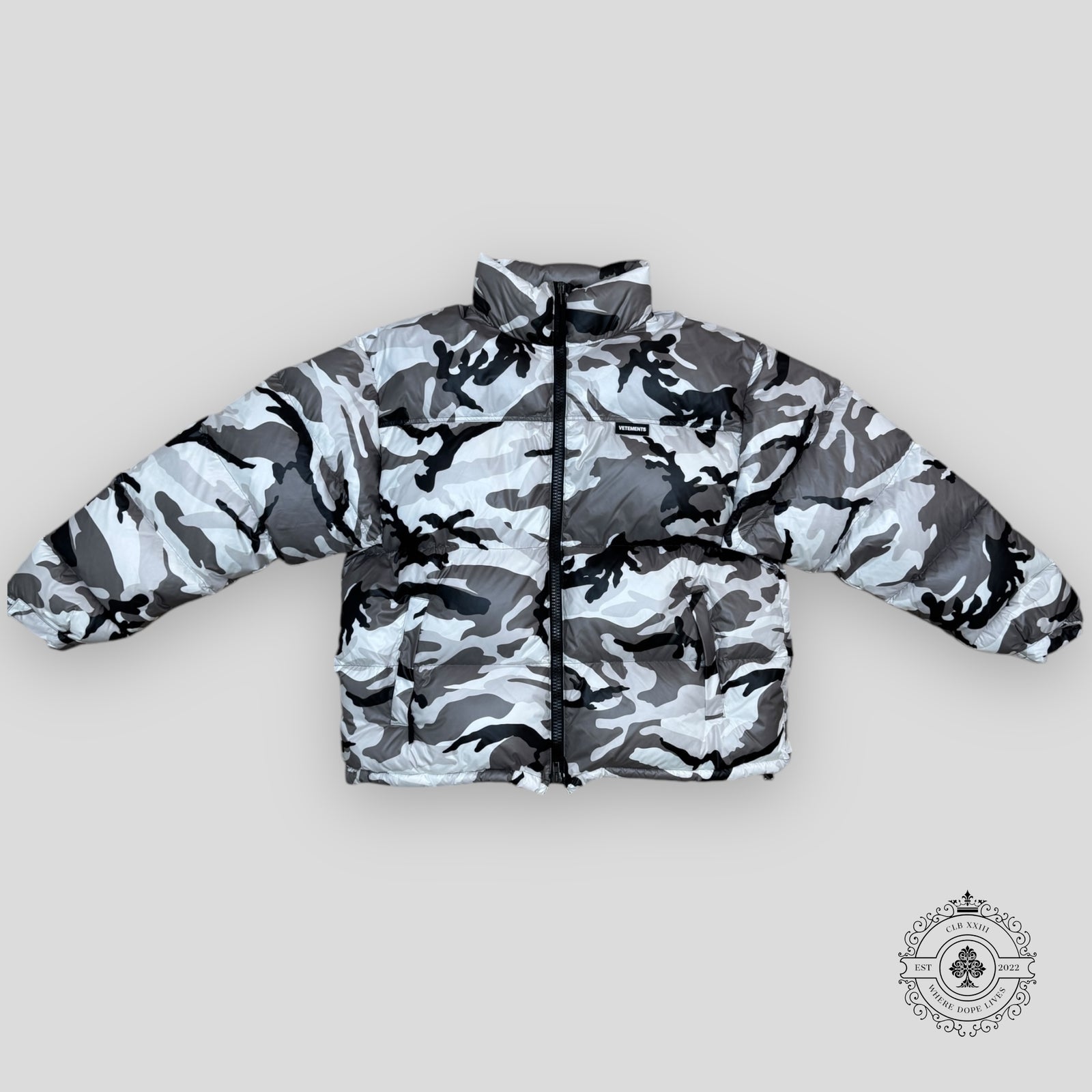 Vetements Logo Camo Puffer Jacket