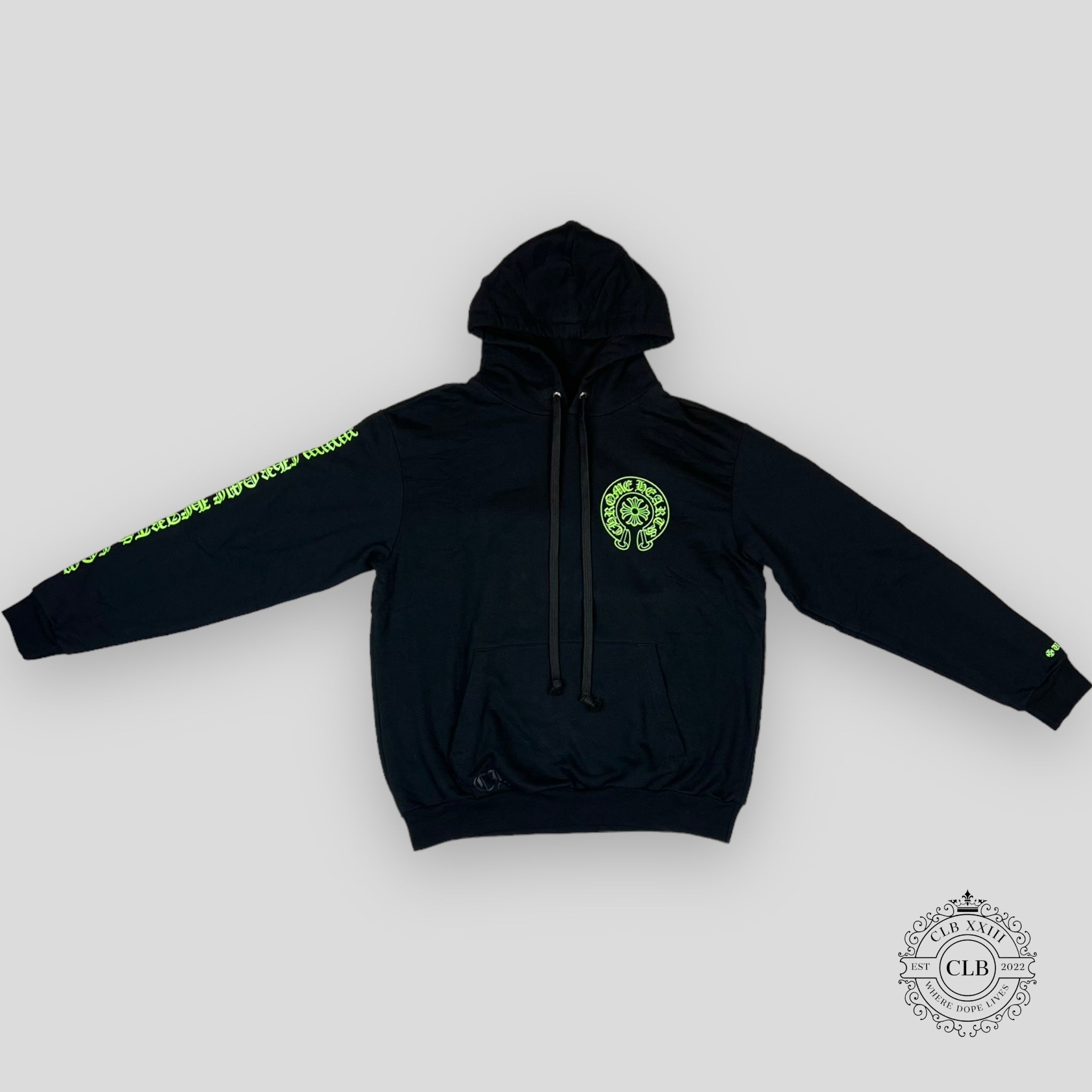 CHROME HEARTS SIGNED LEATHER CROSS PATCH HOODIE - BLACK/GREEN