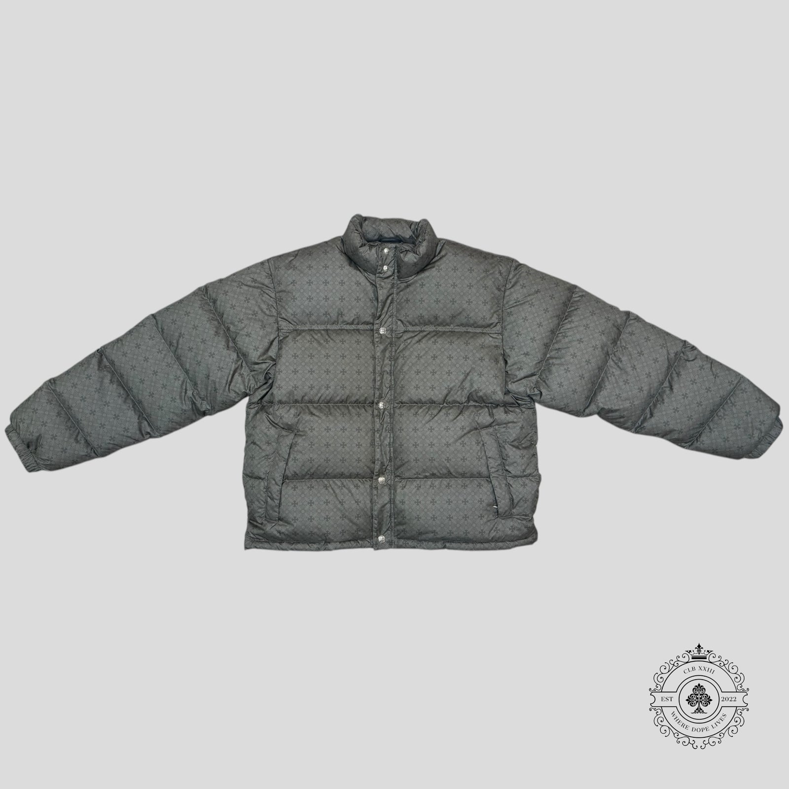 Chrome Heart Plus Pattern Puffer Jacket in Olive Green