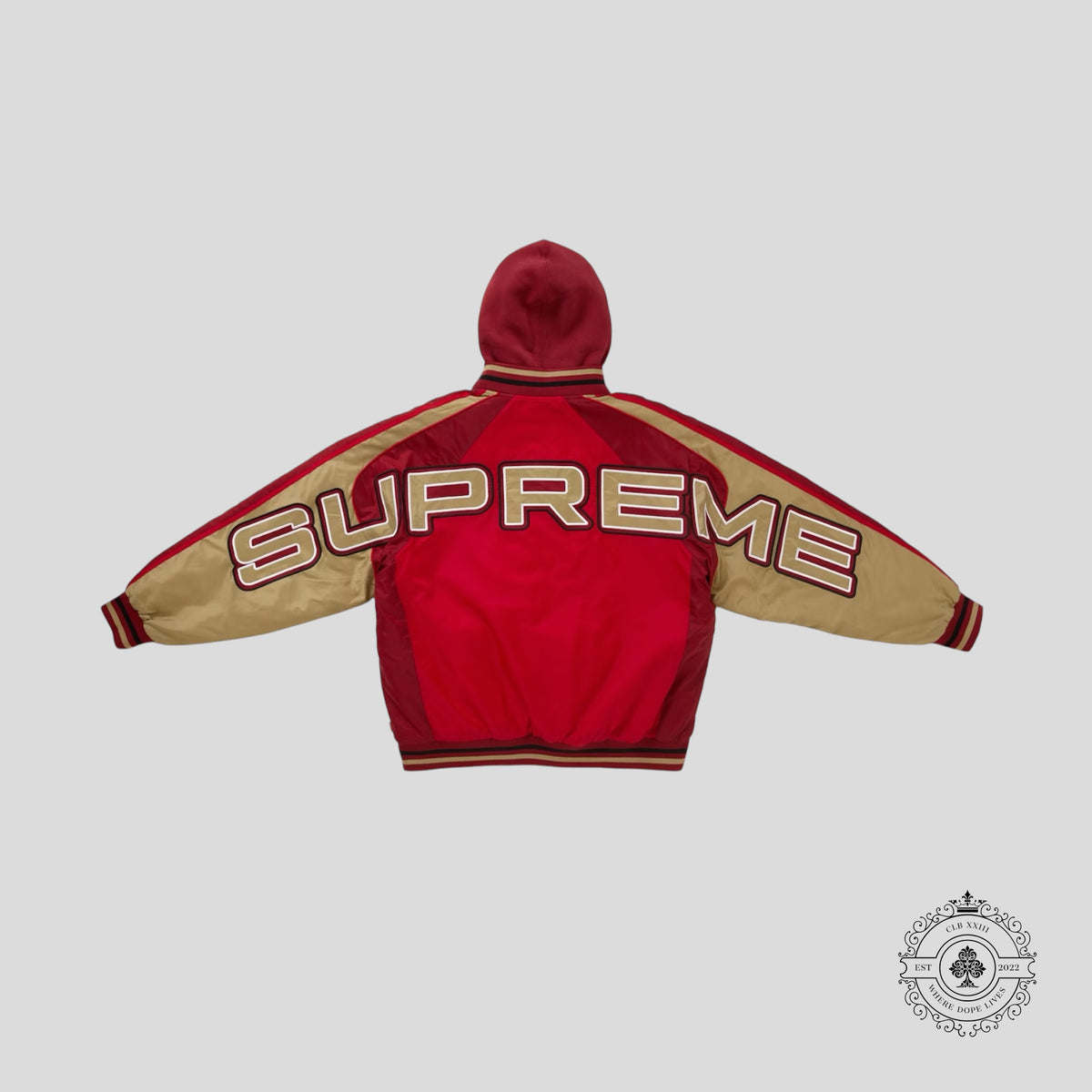 Supreme Hooded Stadium Jacket in Red