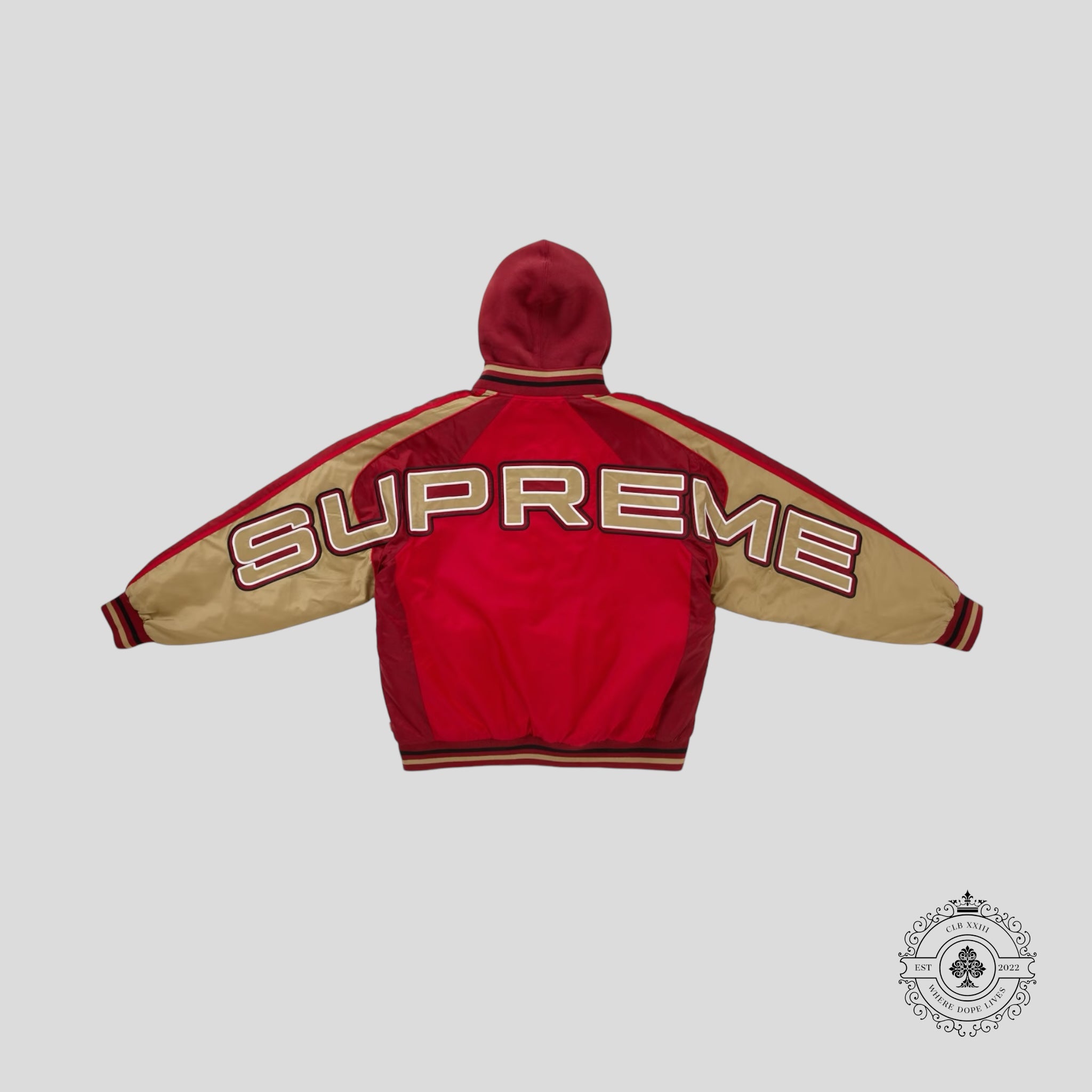 Supreme Hooded Stadium Jacket in Red