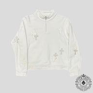 Chrome Hearts Leather Cross Patch Quarter Zip in White