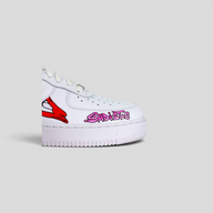 CLB XXIII custom white Air Force 1 sneakers featuring Matty Boy Sadistic lips and graffiti-style text detail