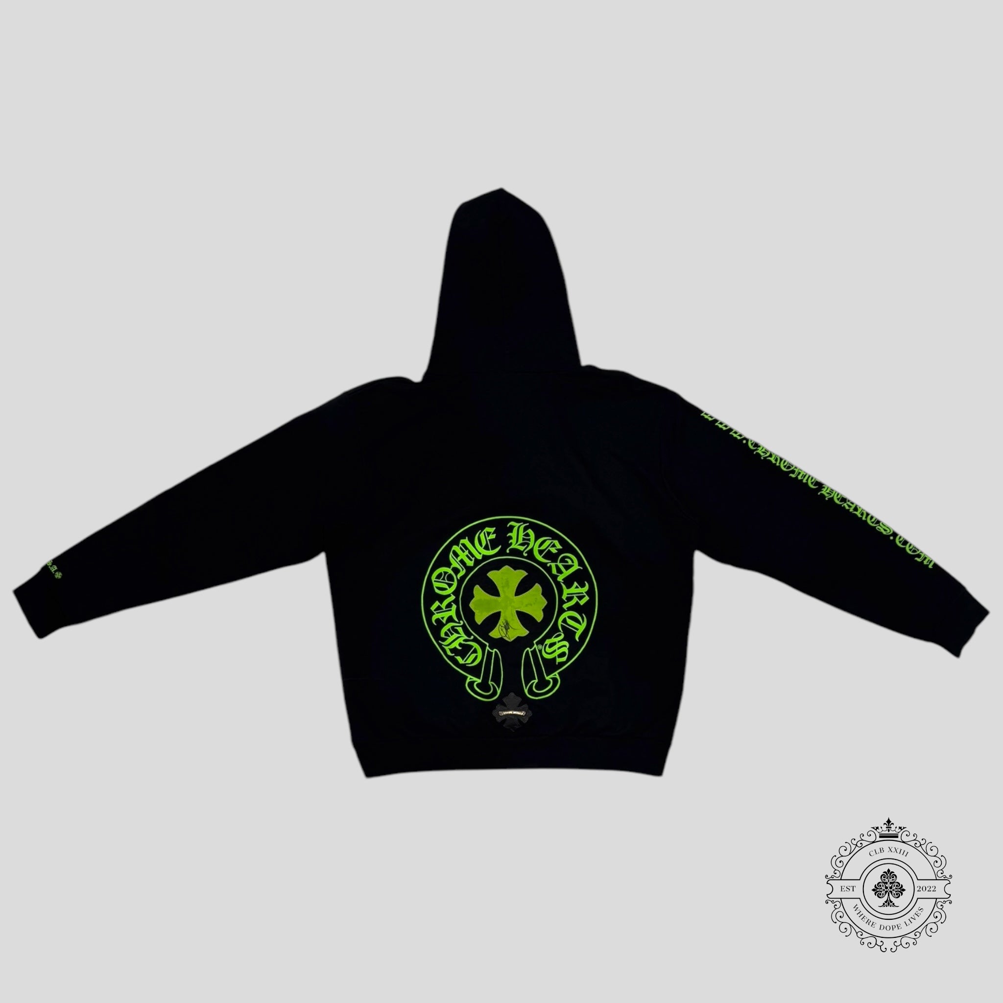 CHROME HEARTS SIGNED LEATHER CROSS PATCH HOODIE - BLACK/GREEN