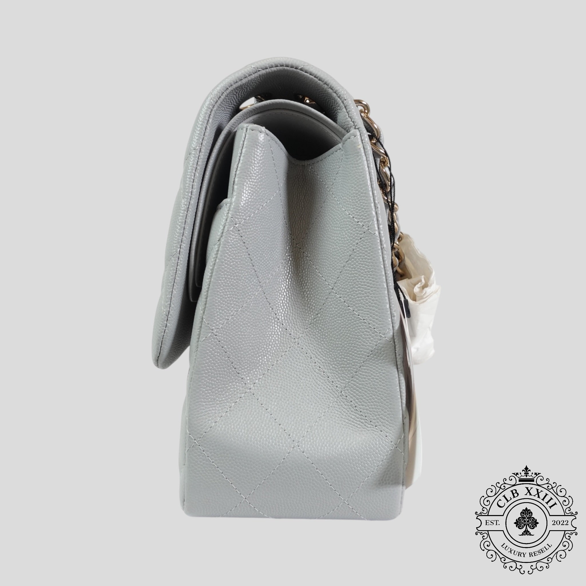 Chanel Caviar Leather Jumbo Quilted Flap Bag in Grey