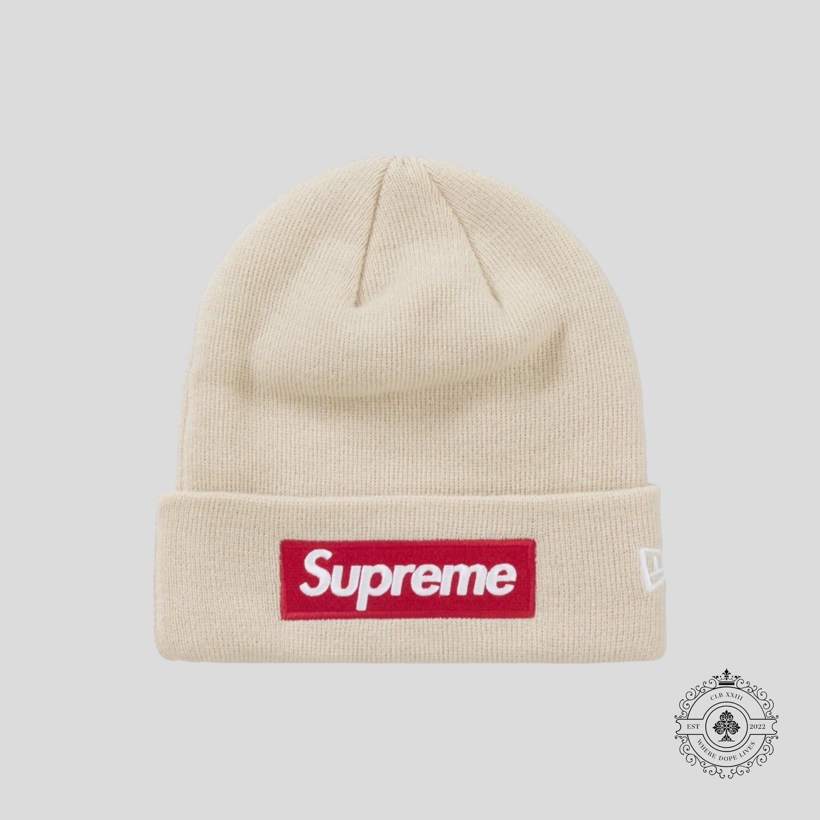 Supreme New Era Box Logo Beanie FW24 in Stone