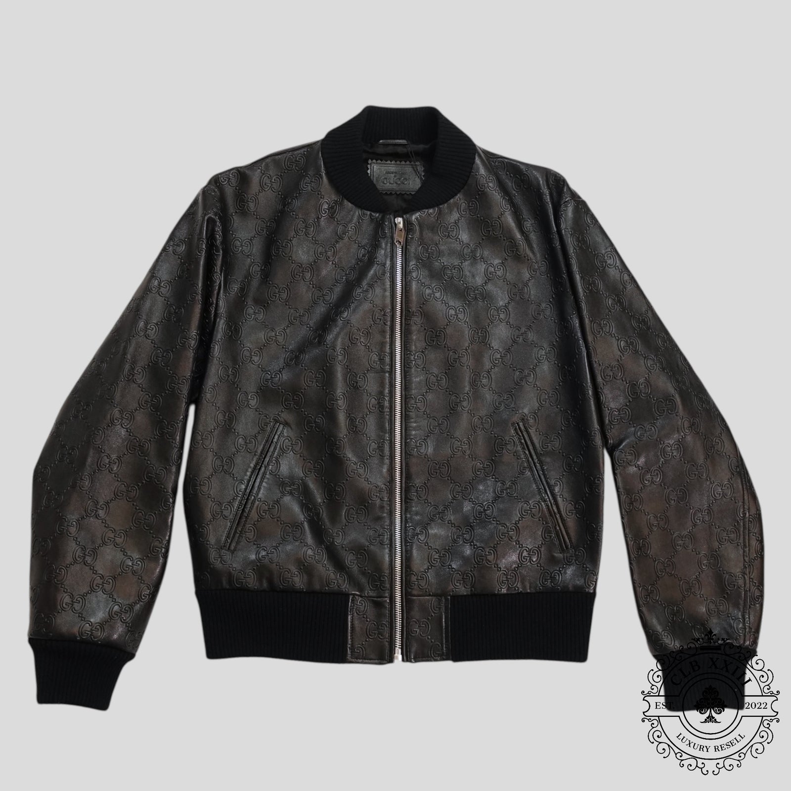 Gucci GG Leather Bomber Jacket in Black