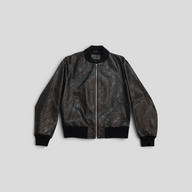 CLB XXIII black Gucci GG embossed leather bomber jacket with ribbed collar and cuffs