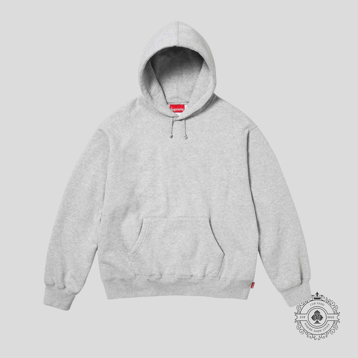 Supreme Satin Applique Hooded Sweatshirt in Grey