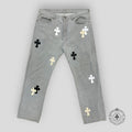 Chrome Hearts White / Cream Cross Patch Jeans