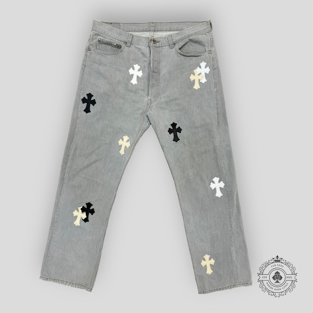 Chrome Hearts White / Cream Cross Patch Jeans