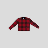 CLB XXIII Louis Vuitton Damier Buffalo wool crewneck sweater in red and black with iconic monogram pattern