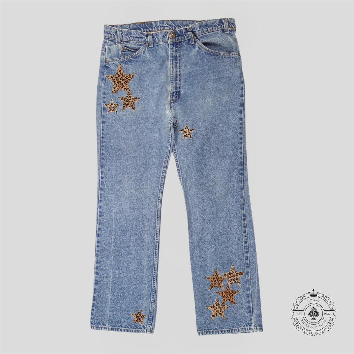 Chrome Hearts Levi Star Patch Jeans in Indigo / Leopard