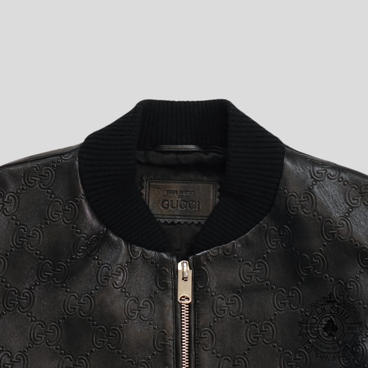 Gucci GG Leather Bomber Jacket in Black