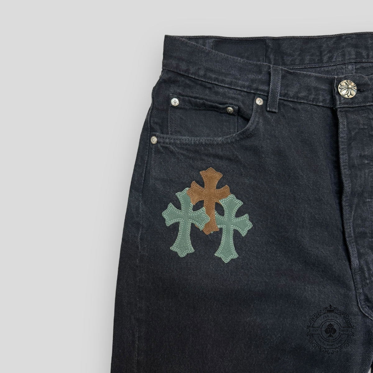 Chrome Hearts Green / Brown Cross Patch Jeans