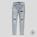 Amiri MX1 Leather Patch Jeans in Stone Indigo