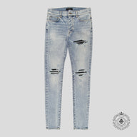 Amiri MX1 Leather Patch Jeans in Stone Indigo