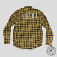 Amiri Splatter Plaid Button Up in Yellow