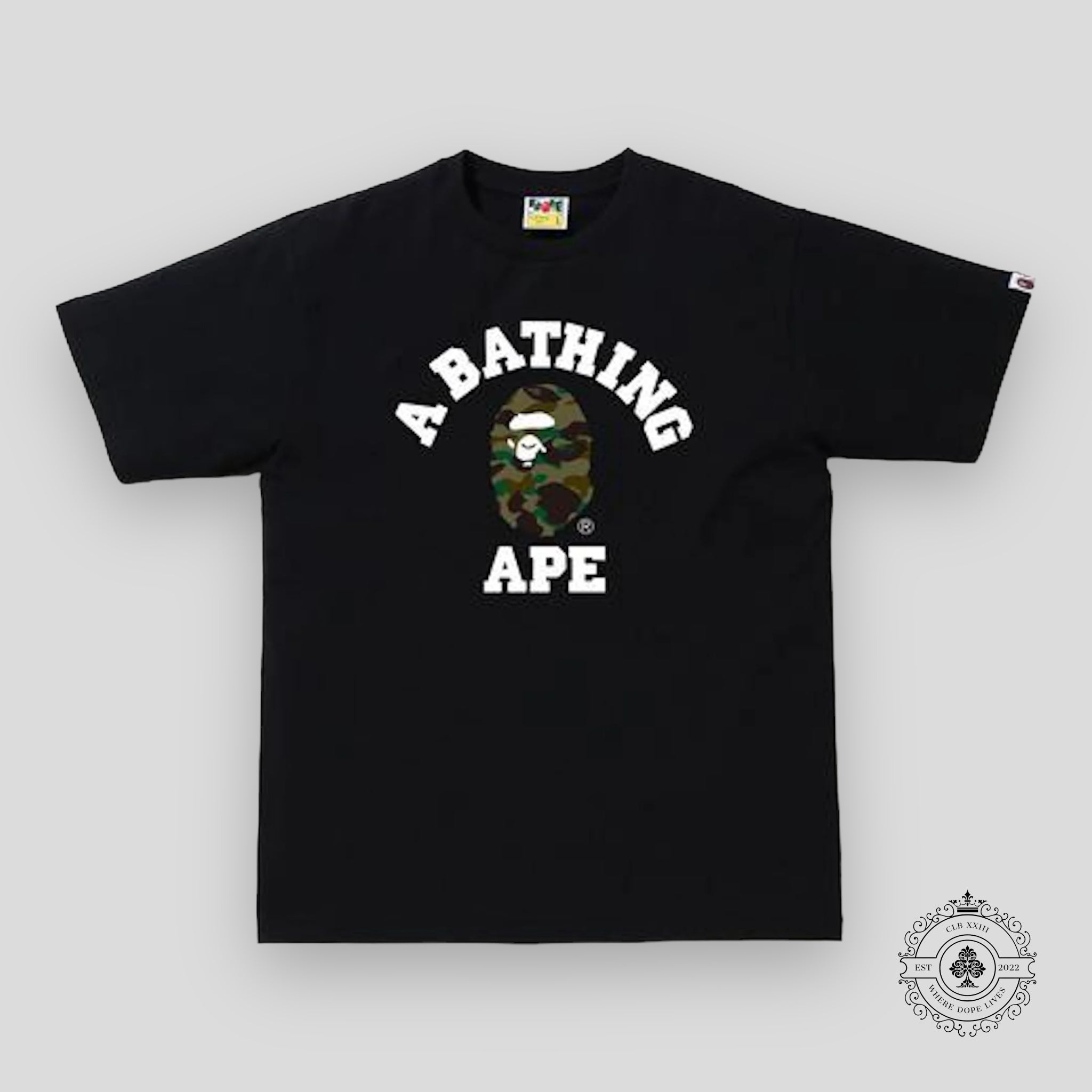 Bape 1st Camo College Tee in Black / Green