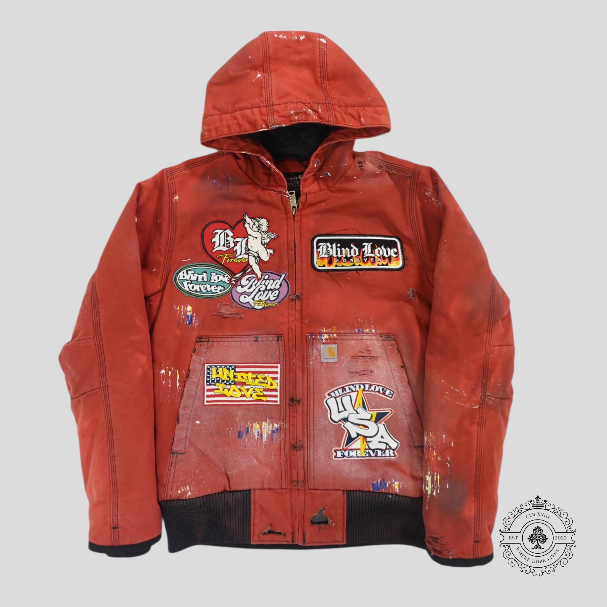 Blind Love Patchwork Carhartt Work Jacket in Red