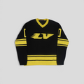 CLB XXIII Louis Vuitton black and yellow wool-blend intarsia football sweater with V-neck and LV logo graphic
