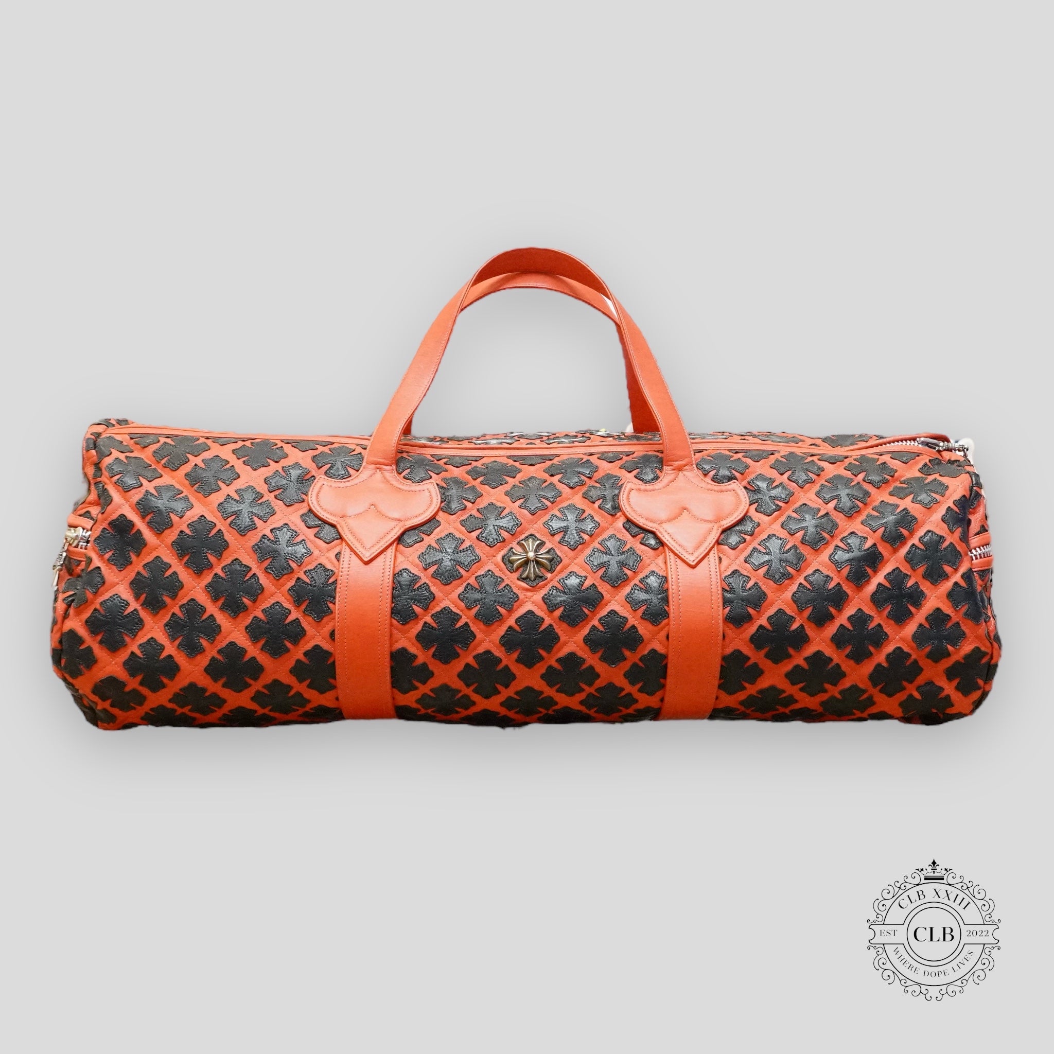 CHROME HEARTS LEATHER CROSS PATCH DUFFLE BAG - RED