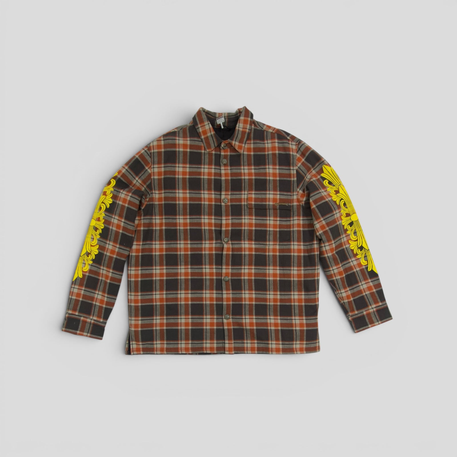 Chrome Hearts Padded Flannel Shirt in Brown / Yellow