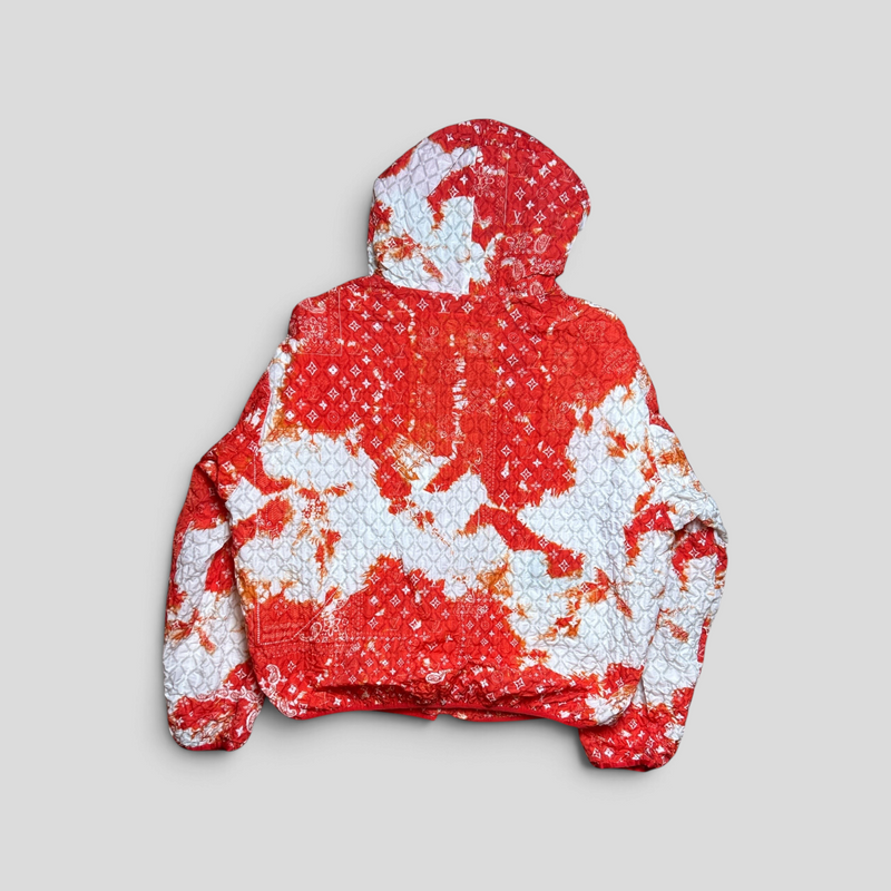 CLB XXIII Louis Vuitton orange and white quilted monogram bandana hooded jacket, back view