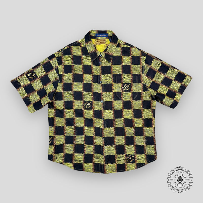 Louis Vuitton Short-Sleeved Damier Wool Shirt in Black/Yellow