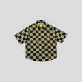 CLB XXIII Louis Vuitton short-sleeved wool shirt in black and yellow Damier check pattern with chest pocket logo
