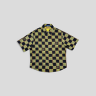 CLB XXIII Louis Vuitton short-sleeved wool shirt in black and yellow Damier check pattern with chest pocket logo