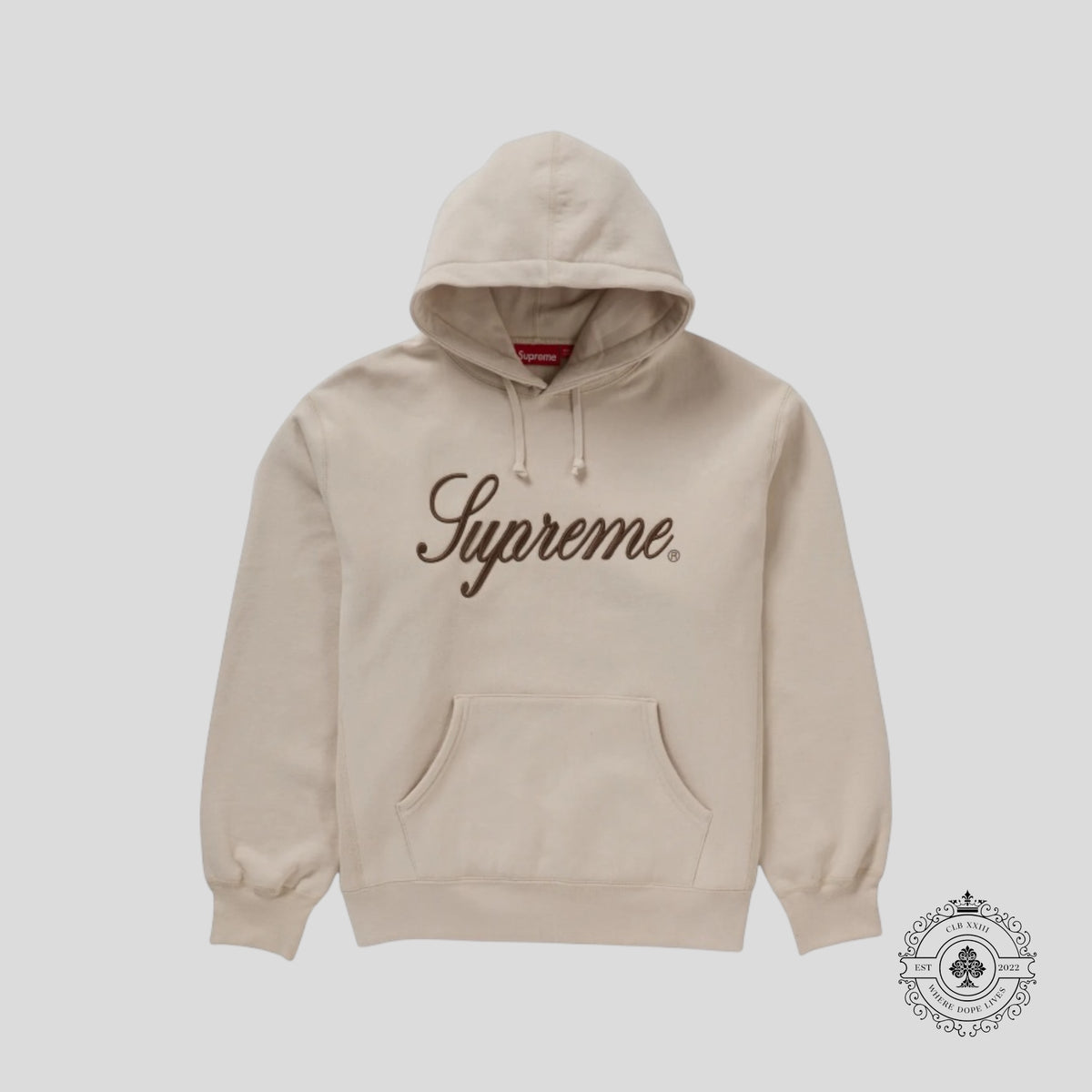 Supreme Embroidered Script Hooded Sweatshirt in Bone