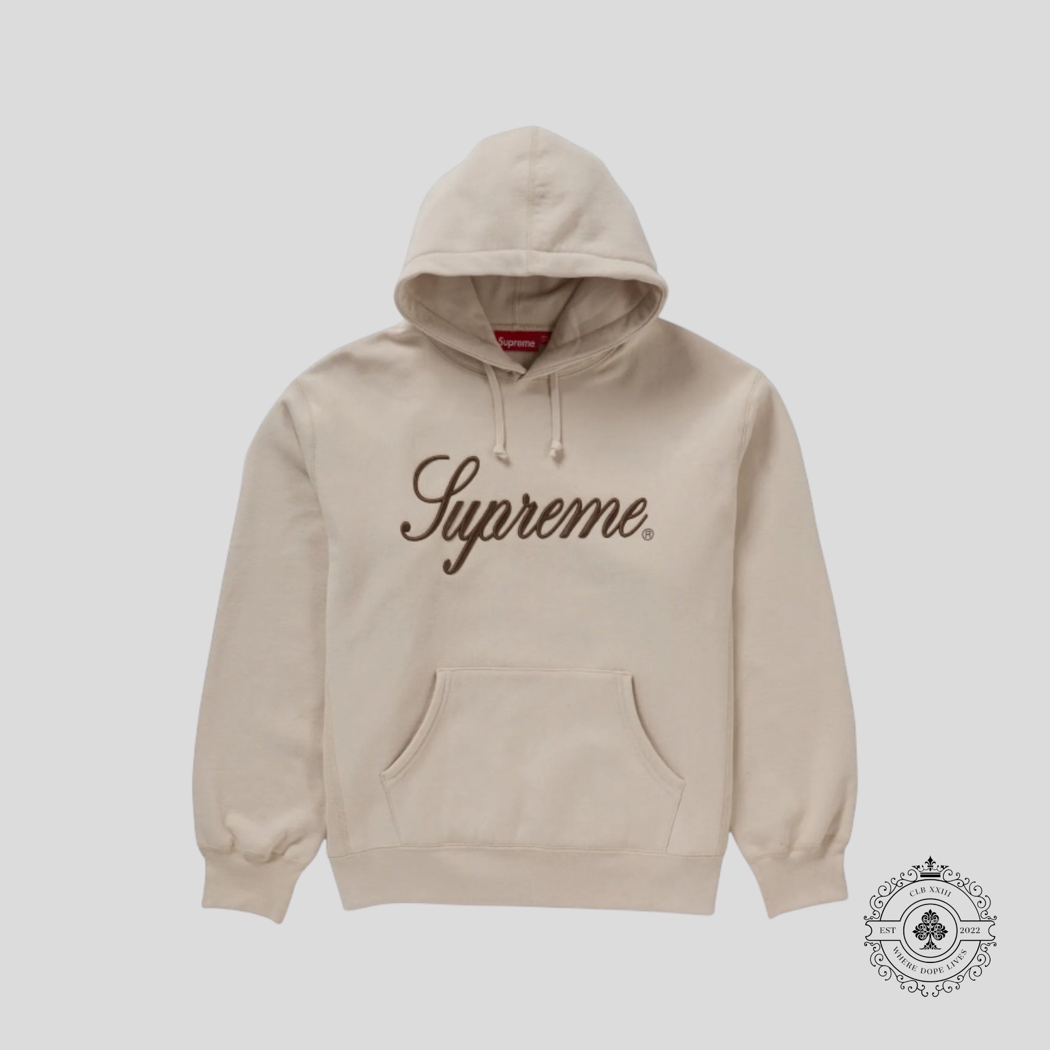 Supreme Embroidered Script Hooded Sweatshirt in Bone