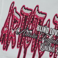 Blind Love Artistic Trafficking Rhinestone T-Shirt in White/Pink