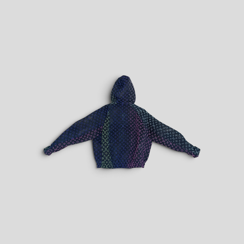 CLB XXIII Louis Vuitton gradient monogram mesh blouson jacket in blue and purple polyester with a hooded design
