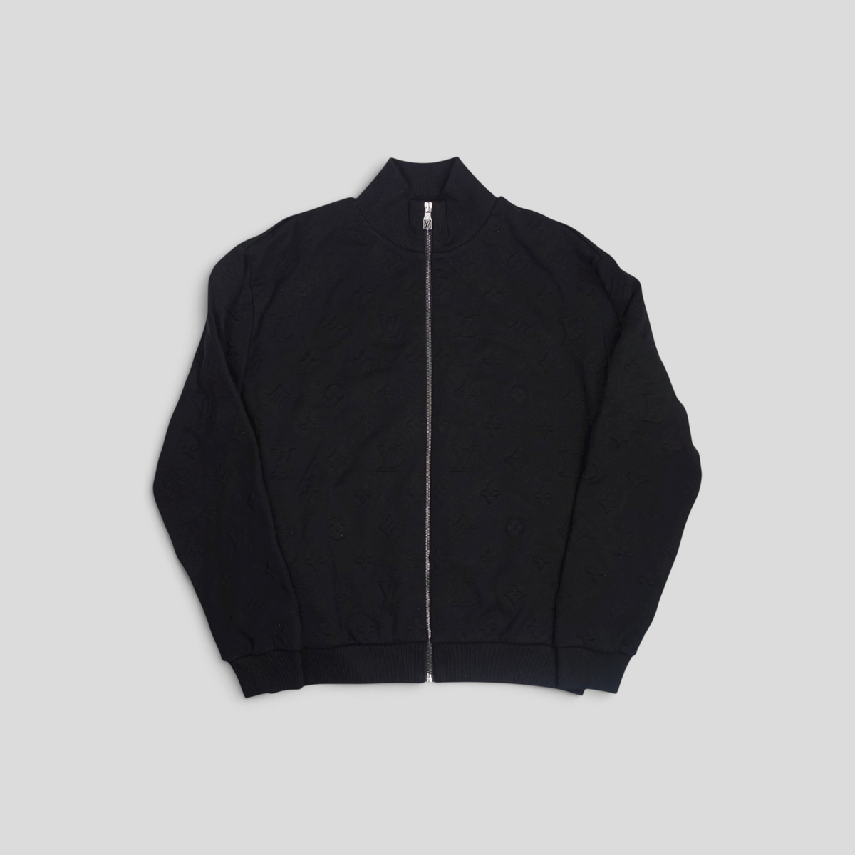 CLB XXIII Louis Vuitton black cotton tracktop featuring an all-over embossed monogram pattern and a full zip front.