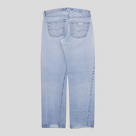 CLB XXIII Chrome Hearts Levis Redline 501 light wash denim jeans, back view showing signature pockets.